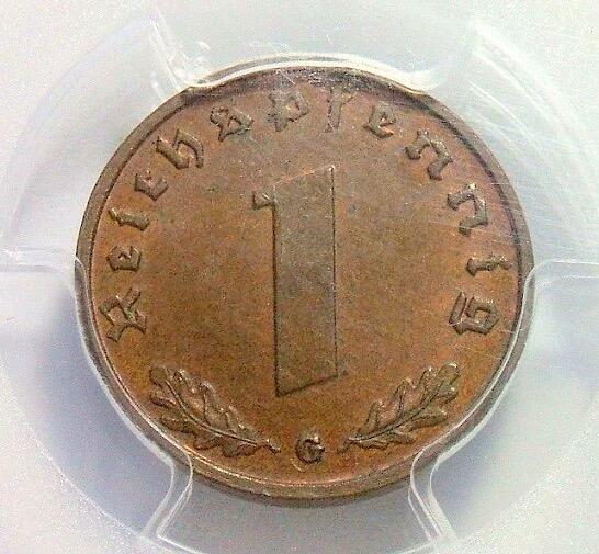 稀年 PCGS MS64 德国第三帝国1936年G版1芬尼 难得开卷原光