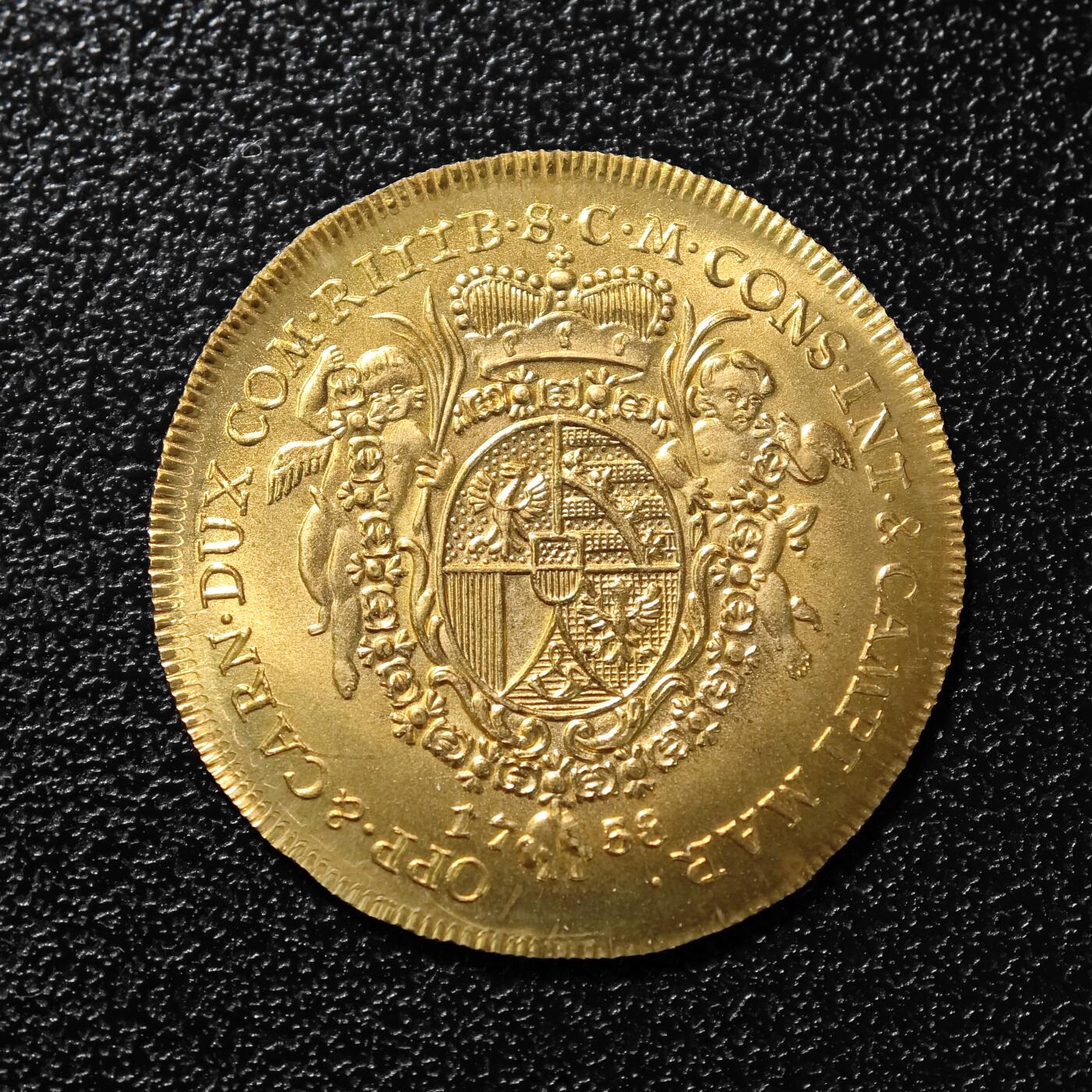 后铸 “1758年” 列支敦士登金币 直径约：22mm，重约：3.4g