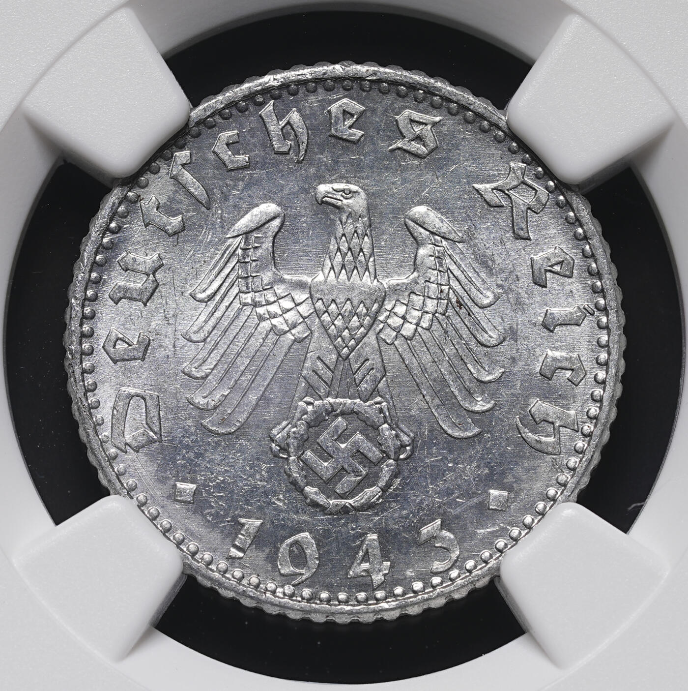 修遠堂世界钱币第四十二期 全场包邮 NGC MS63 1943年德三50芬尼铝币