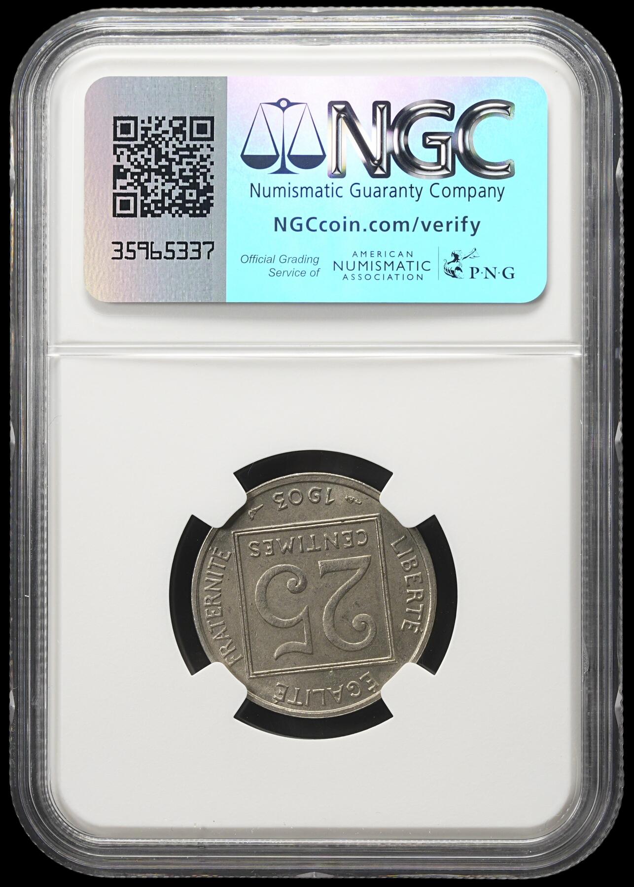修遠堂世界钱币第四十二期 全场包邮 NGC MS63 1903年法国25分