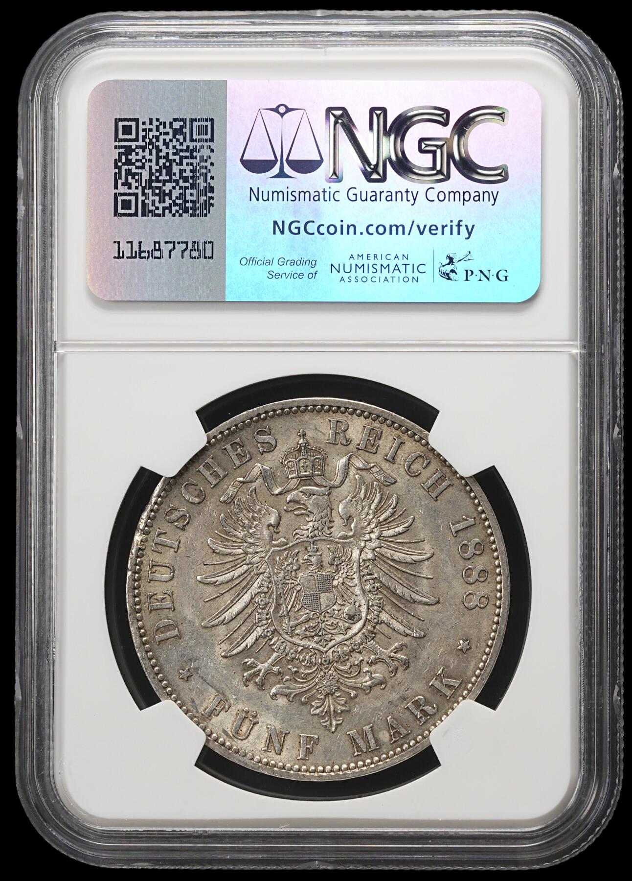 修遠堂世界钱币第四十二期 全场包邮 NGC AU55 1888年普鲁士弗里德里希三世5马克银币