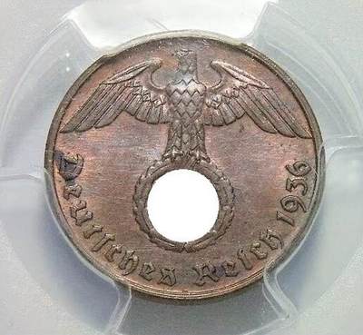 稀年 PCGS MS64 德国第三帝国1936年G版1芬尼 难得开卷原光 - 稀年 PCGS MS64 德国第三帝国1936年G版1芬尼 难得开卷原光