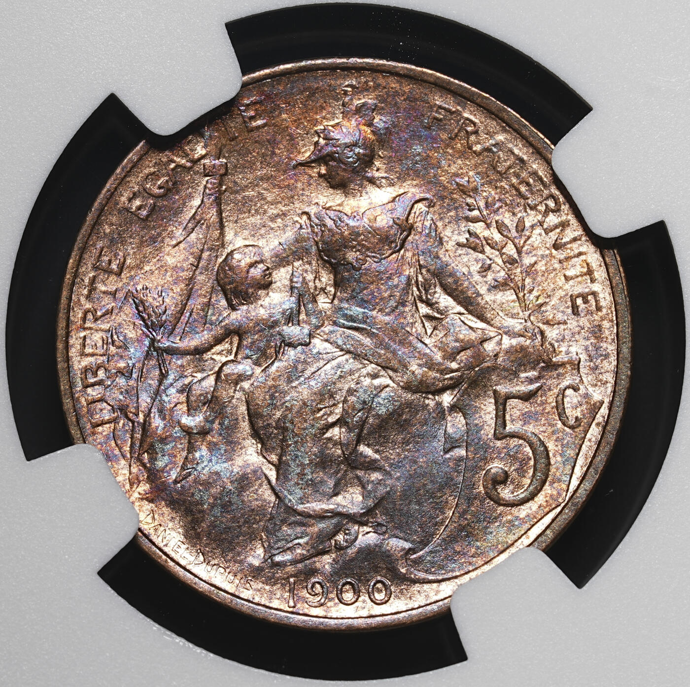 修遠堂世界钱币第四十二期 全场包邮 NGC MS64RB 1900年法国5分铜币