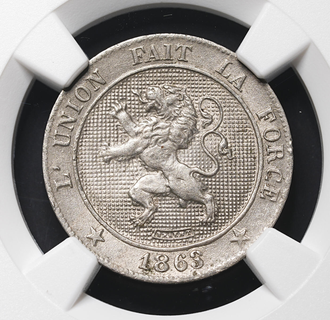 修遠堂世界钱币第四十二期 全场包邮 NGC MS63 1863年比利时5分