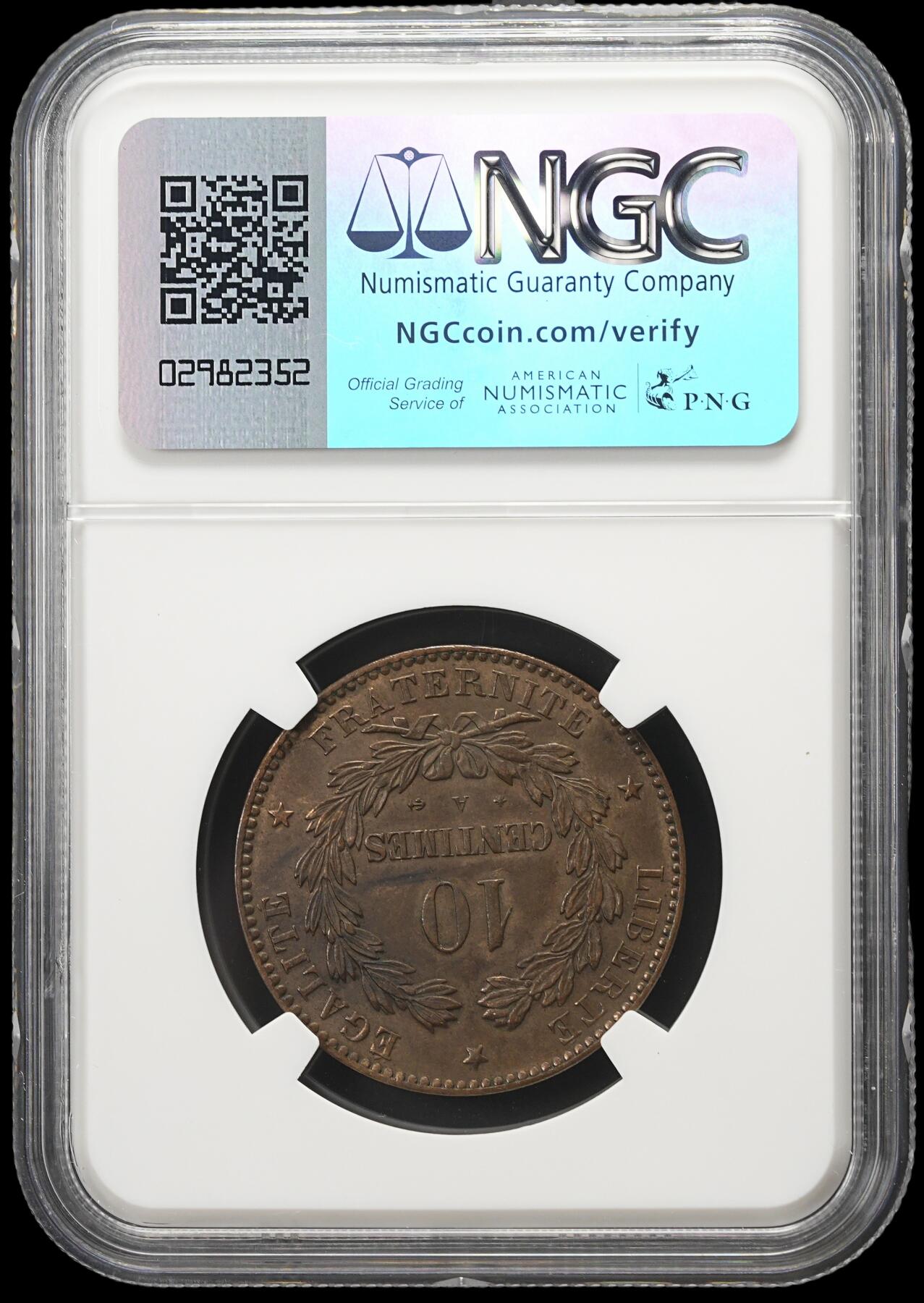 修遠堂世界钱币第四十二期 全场包邮 NGC MS62BN 1879年法国谷物女神10分铜币 A厂铭 较少见的年份