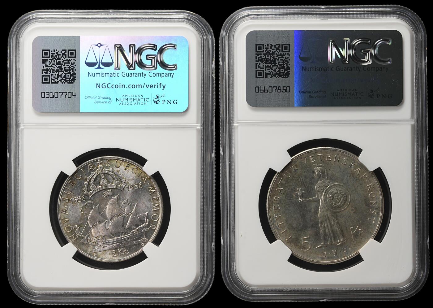 修遠堂世界钱币第四十二期 全场包邮 NGC评级 瑞典2，5克朗银币各一枚