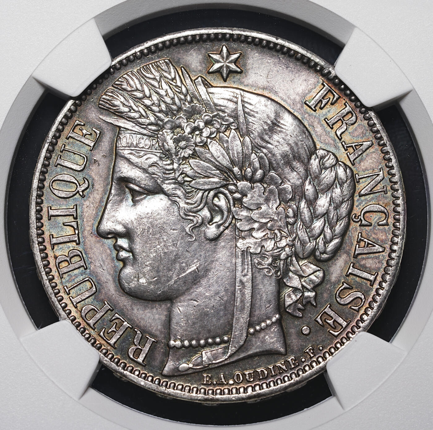 修遠堂世界钱币第四十二期 全场包邮 五彩 NGC AU58 1870年法国谷物女神5法郎大银币 A厂铭