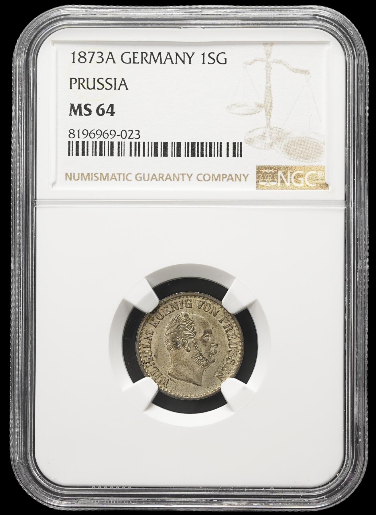 修遠堂世界钱币第四十二期 全场包邮 NGC MS64 1873年普鲁士1格罗申银币
