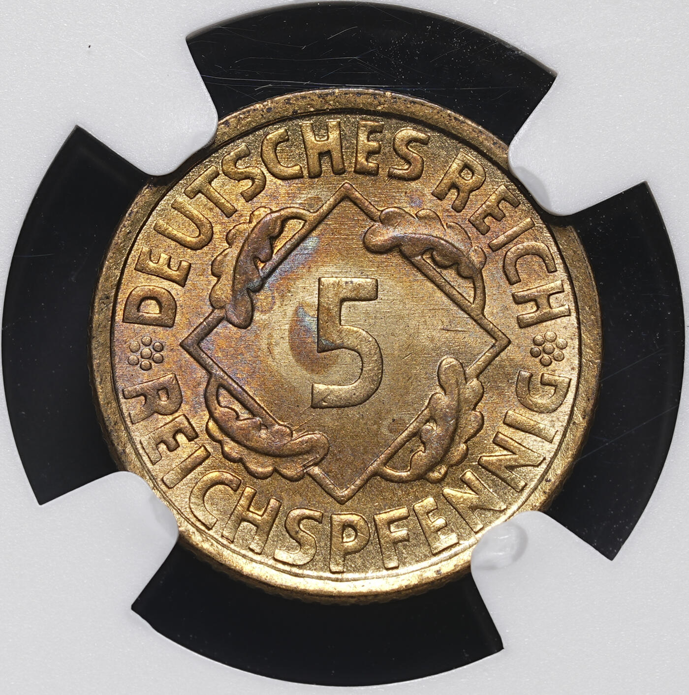 修遠堂世界钱币第四十二期 全场包邮 NGC MS65 1925年魏玛政府5芬尼 E厂铭