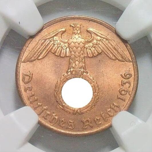 特年 NGC MS64RB 德国第三帝国1936年1芬尼 难得开卷原光