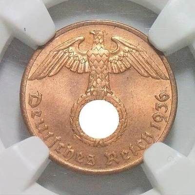 特年 NGC MS64RB 德国第三帝国1936年1芬尼 难得开卷原光 - 特年 NGC MS64RB 德国第三帝国1936年1芬尼 难得开卷原光