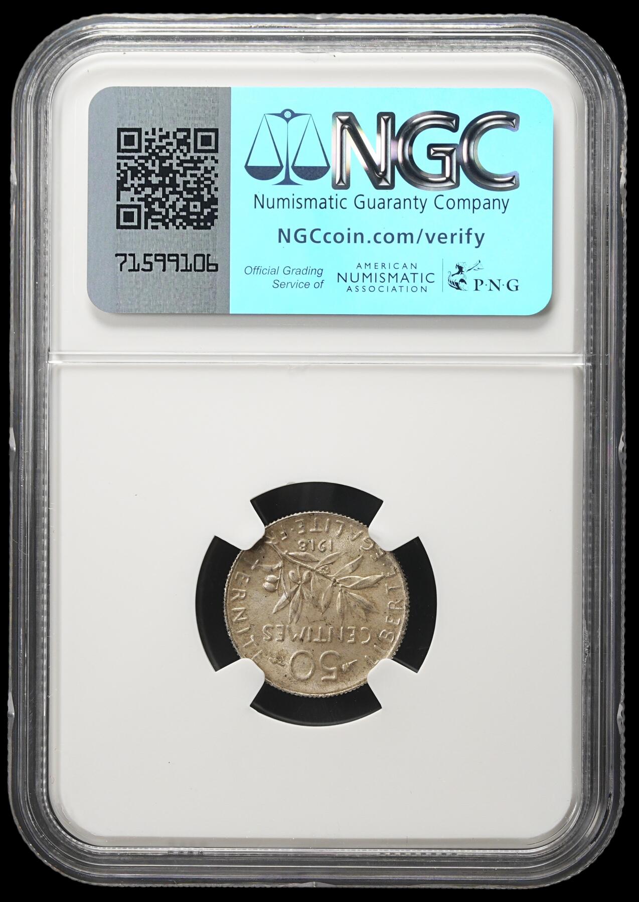 修遠堂世界钱币第四十二期 全场包邮 NGC MS63 1918年法国50分银币