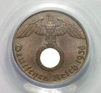 稀年 PCGS MS65 德国第三帝国1936年J版1芬尼 难得开卷原光 - 稀年 PCGS MS65 德国第三帝国1936年J版1芬尼 难得开卷原光