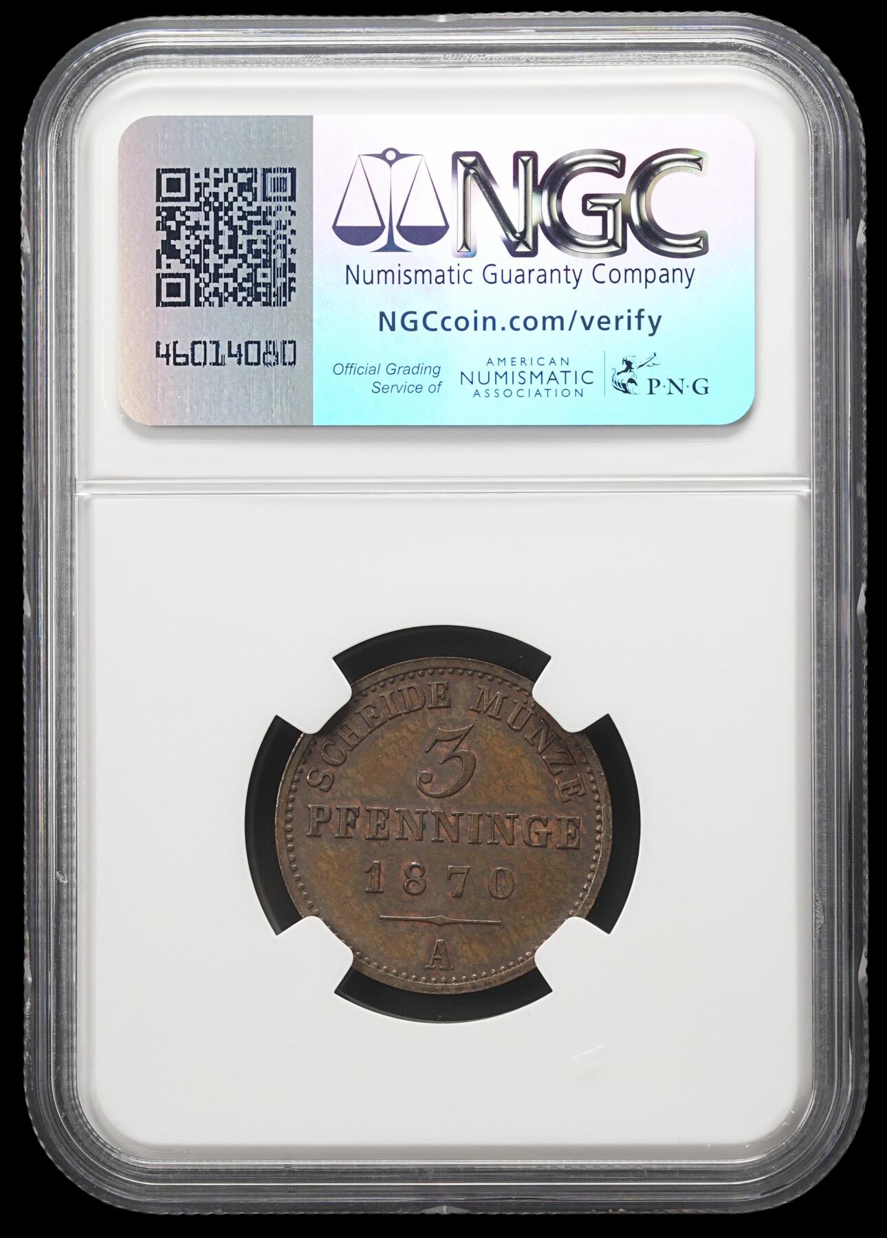 修遠堂世界钱币第四十二期 全场包邮 NGC MS63BN 1870年普鲁士3芬尼铜币