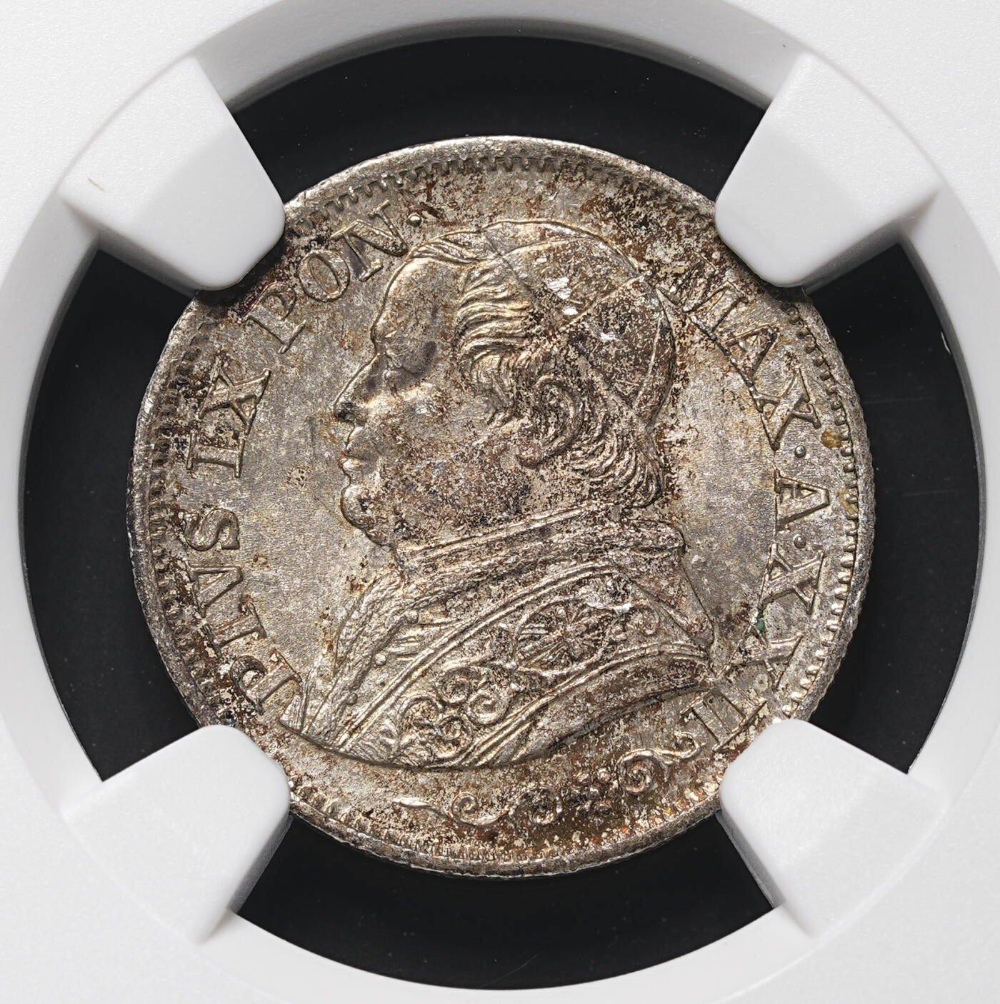 修遠堂世界钱币第四十二期 全场包邮 NGC MS62 1868年教皇国10 SOLDI小银币