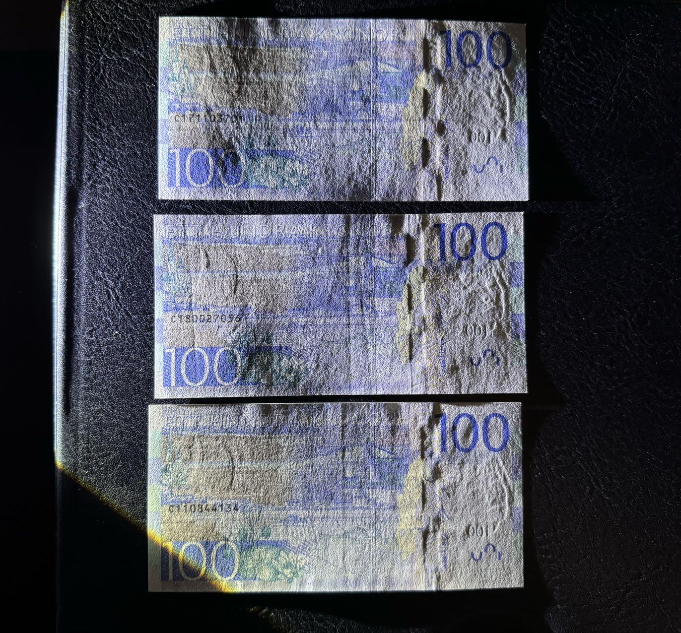 收藏联盟Quantum Auction 第381期拍卖  瑞典2016年100克朗三张 品相UNC-到AU 女星葛泰丽.嘉宝