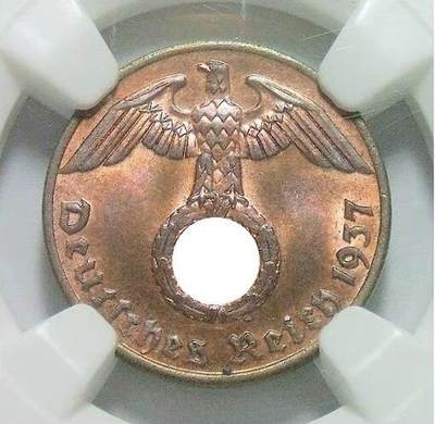 NGC MS66RB 德国第三帝国1937年1芬尼 难得开卷原光 - NGC MS66RB 德国第三帝国1937年1芬尼 难得开卷原光