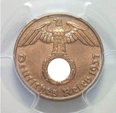 金盾PCGS MS66RB 德国第三帝国1937年E版1芬尼 难得开卷原光 - 金盾PCGS MS66RB 德国第三帝国1937年E版1芬尼 难得开卷原光