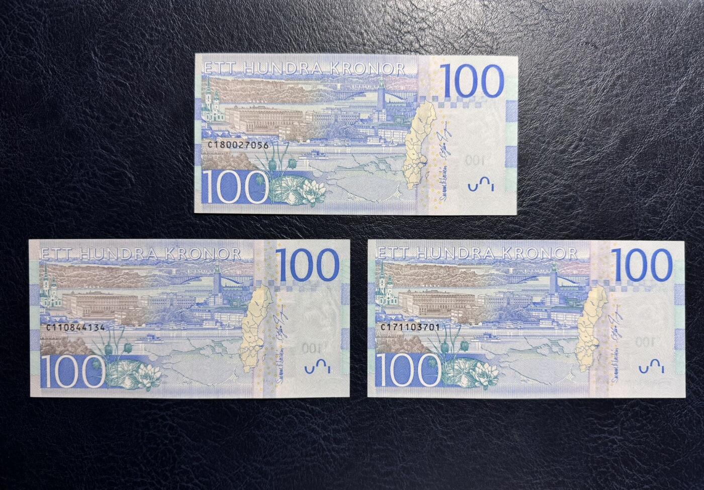 收藏联盟Quantum Auction 第381期拍卖  瑞典2016年100克朗三张 品相UNC-到AU 女星葛泰丽.嘉宝