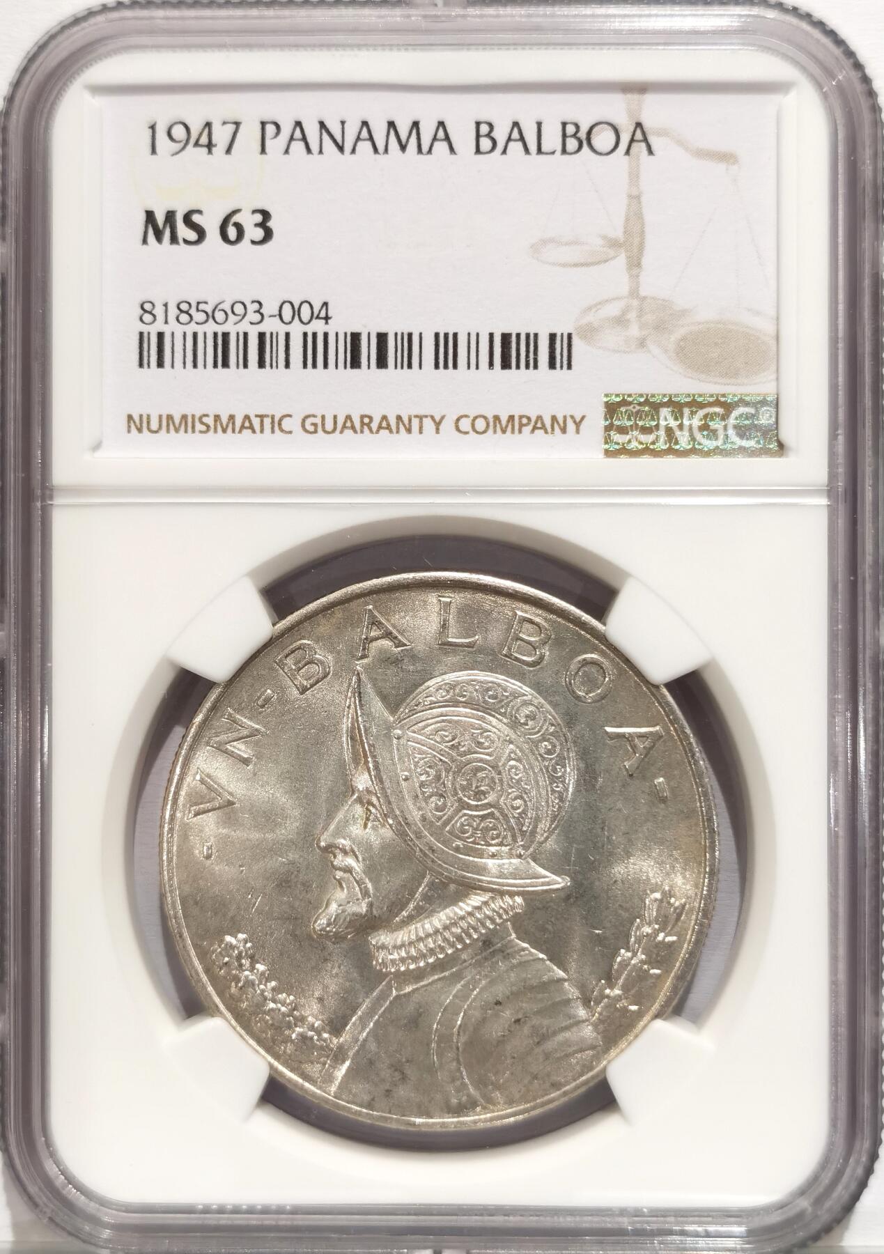 博洋堂世界钱币拍卖第094期（全场包邮） NGC MS63 巴拿马1947年1巴波亚银币，热门品种，高分难得