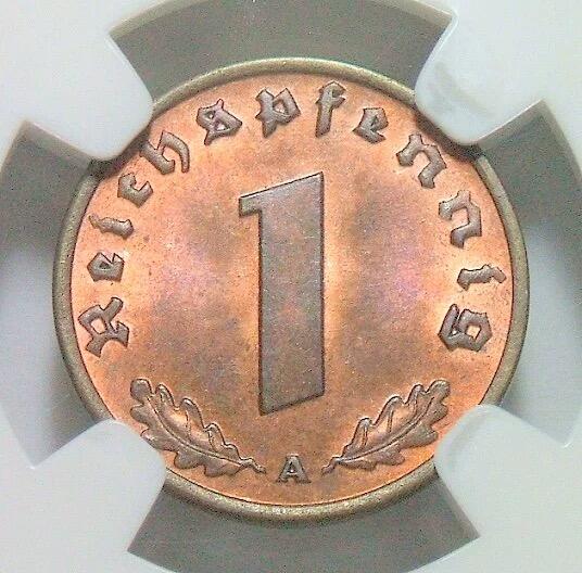 NGC MS66RB 德国第三帝国1937年1芬尼 难得开卷原光