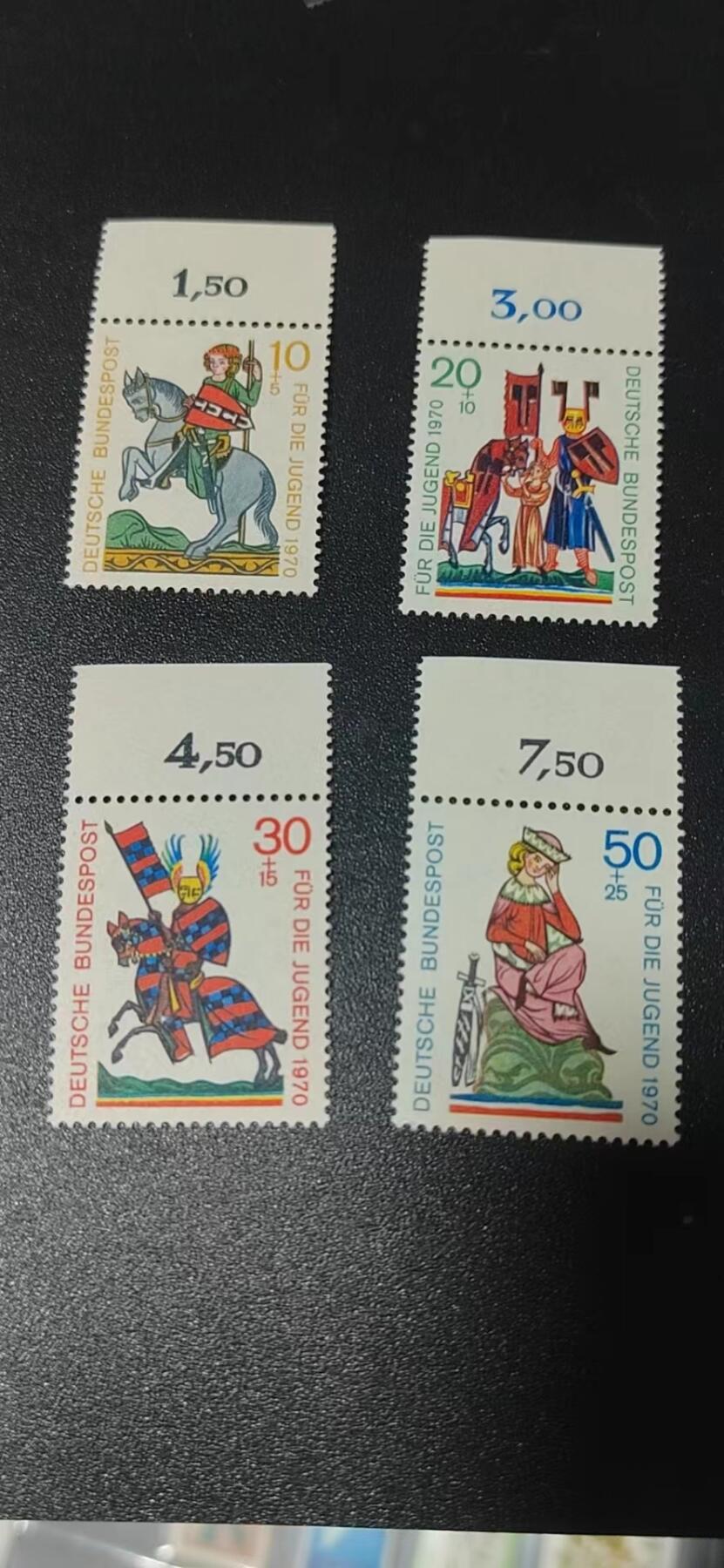 德国邮票专场，都是套票 德国邮票一套，1970年发行，西德  中世纪的宫廷抒情诗人和骑士四全，品相如图