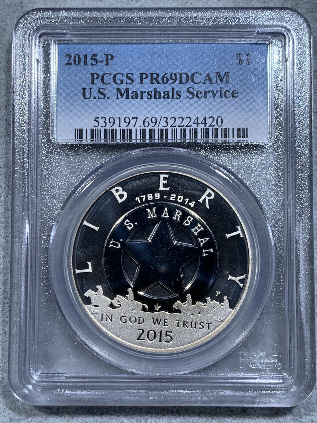 《竞宝斋》第314场 周日，周一，周二  3场连拍 （全场包邮） PCGS PR69DCAM 美国2015年联邦探员1美元精制纪念银币，发行量38149枚。PROOF精制币，币面清爽干净又漂亮，状态一流。