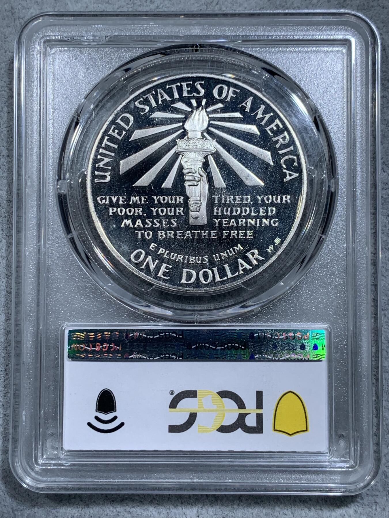 《竞宝斋》第314场 周日，周一，周二  3场连拍 （全场包邮） PCGS PR66DCAM 美国1986年纪念自由女神雕像落成100周年精制高银纪念银币，做工精制，镜面工艺，光度一流，无氧化