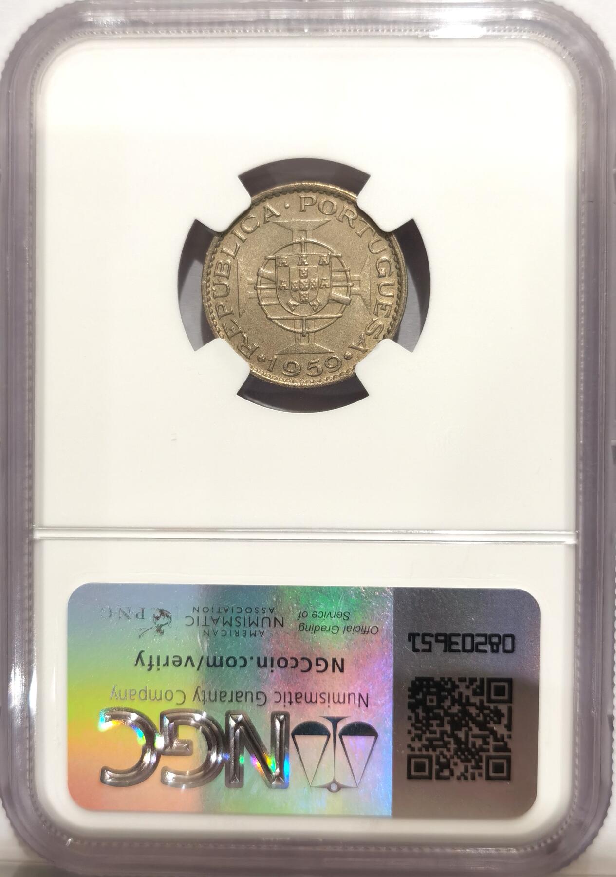 博洋堂世界钱币拍卖第094期（全场包邮） NGC MS61 葡属印度1959年60分，盒子右上角有小磕