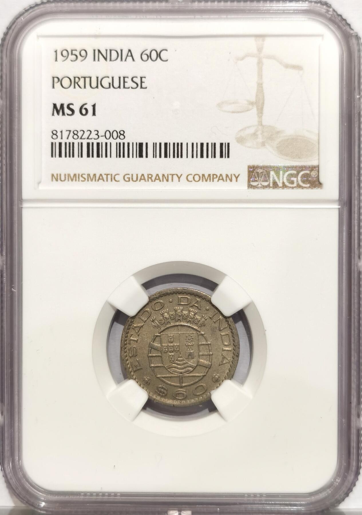 博洋堂世界钱币拍卖第094期（全场包邮） NGC MS61 葡属印度1959年60分，盒子右上角有小磕