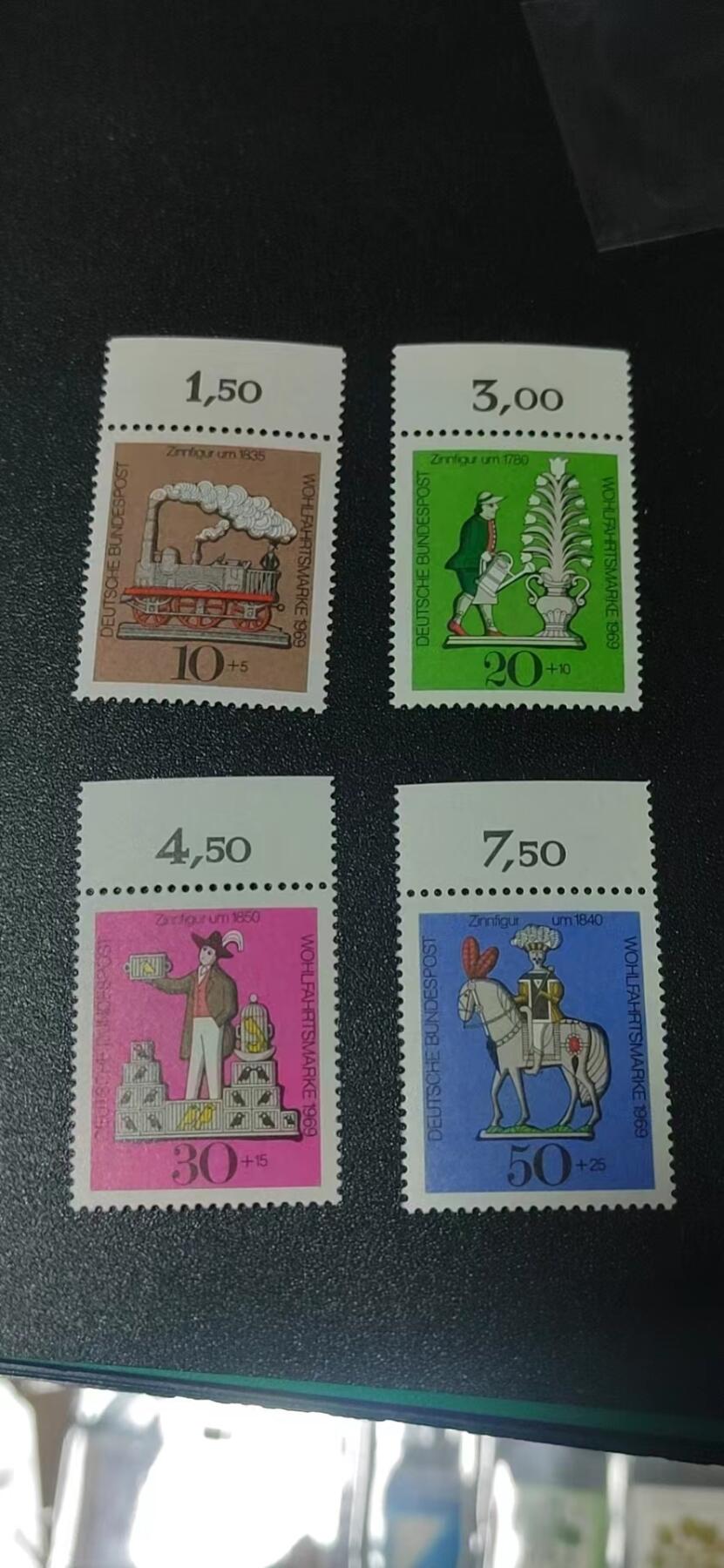 德国邮票专场，都是套票 德国邮票一套，1969年发行，锡制玩具  玩偶4全，品相如图