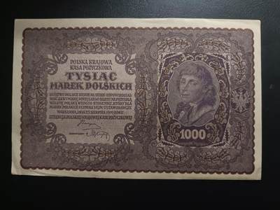 甲辰十月第二拍 - 【拍品005】波兰1919版1000马克UNC-，国父东布罗夫斯基，超大票幅