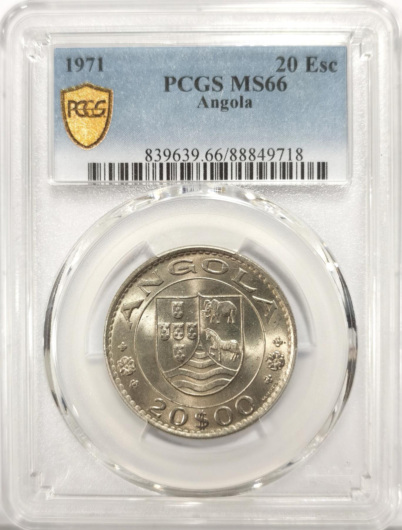 博洋堂世界钱币拍卖第094期（全场包邮） PCGS MS66 葡属安哥拉1971年20埃斯库多，PCGS亚军分，仅有一枚更高分