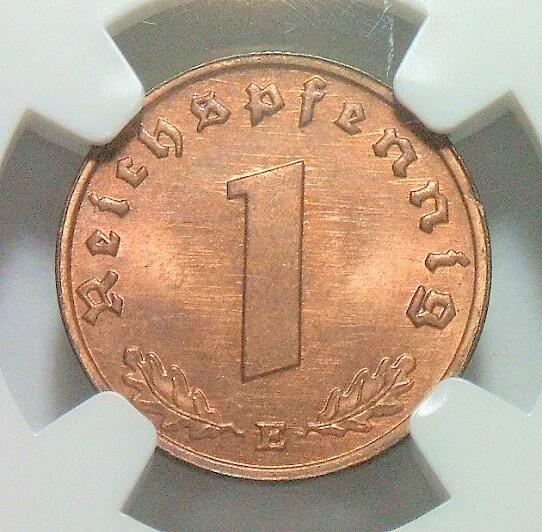 NGC MS65RB 德国第三帝国1938年E版1芬尼 难得开卷原光