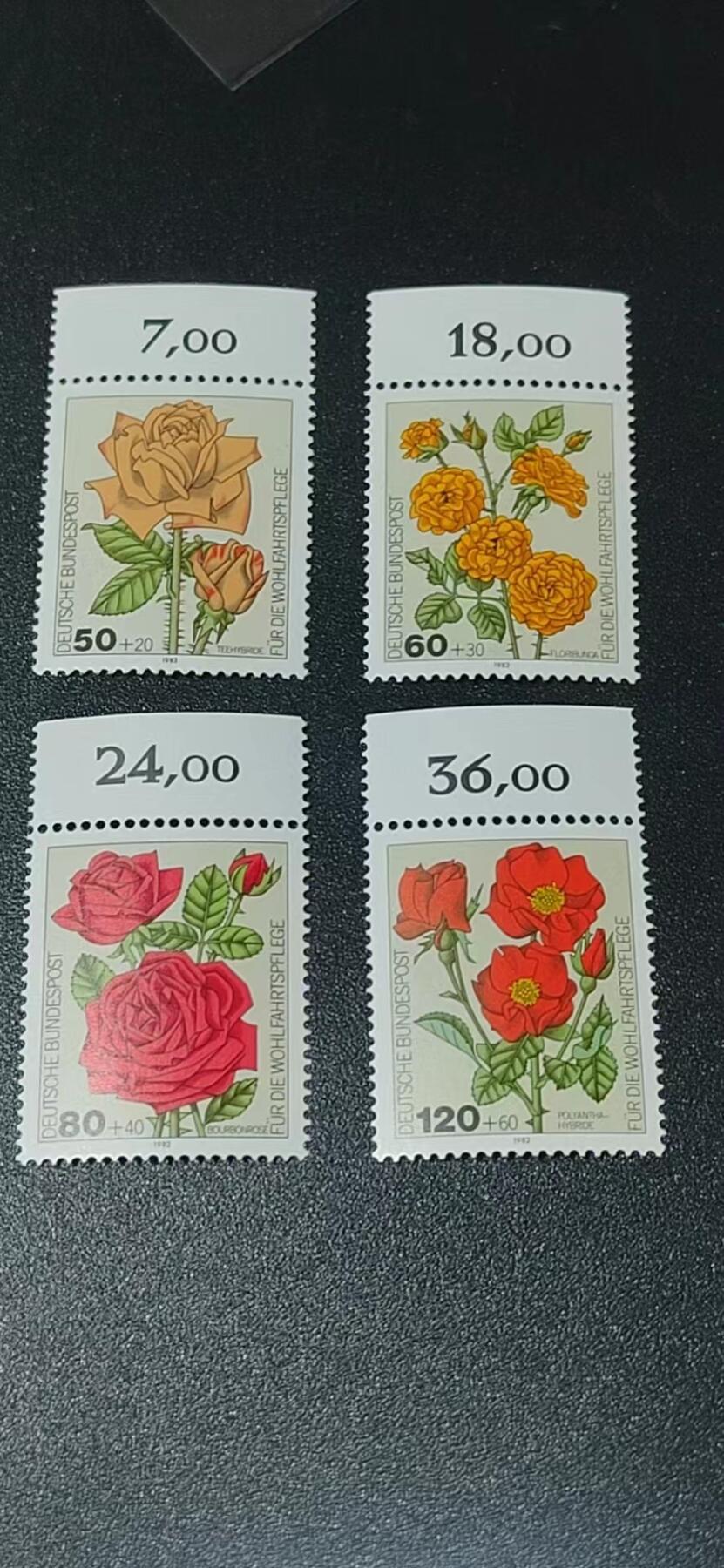 德国邮票专场，都是套票 德国邮票一套，1982年发行，花园玫瑰  植物花卉4全，品相如图