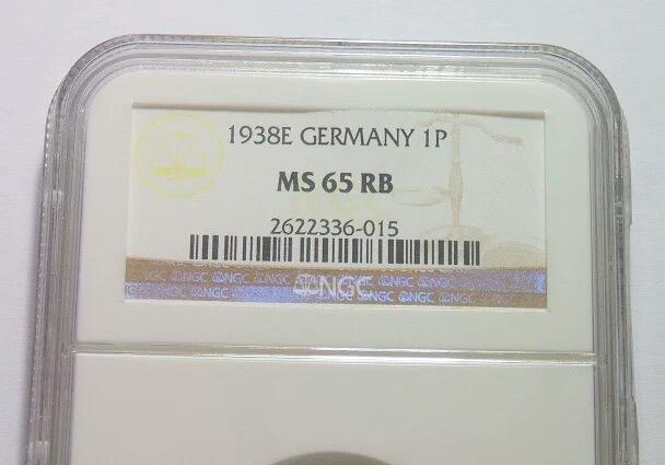 NGC MS65RB 德国第三帝国1938年E版1芬尼 难得开卷原光