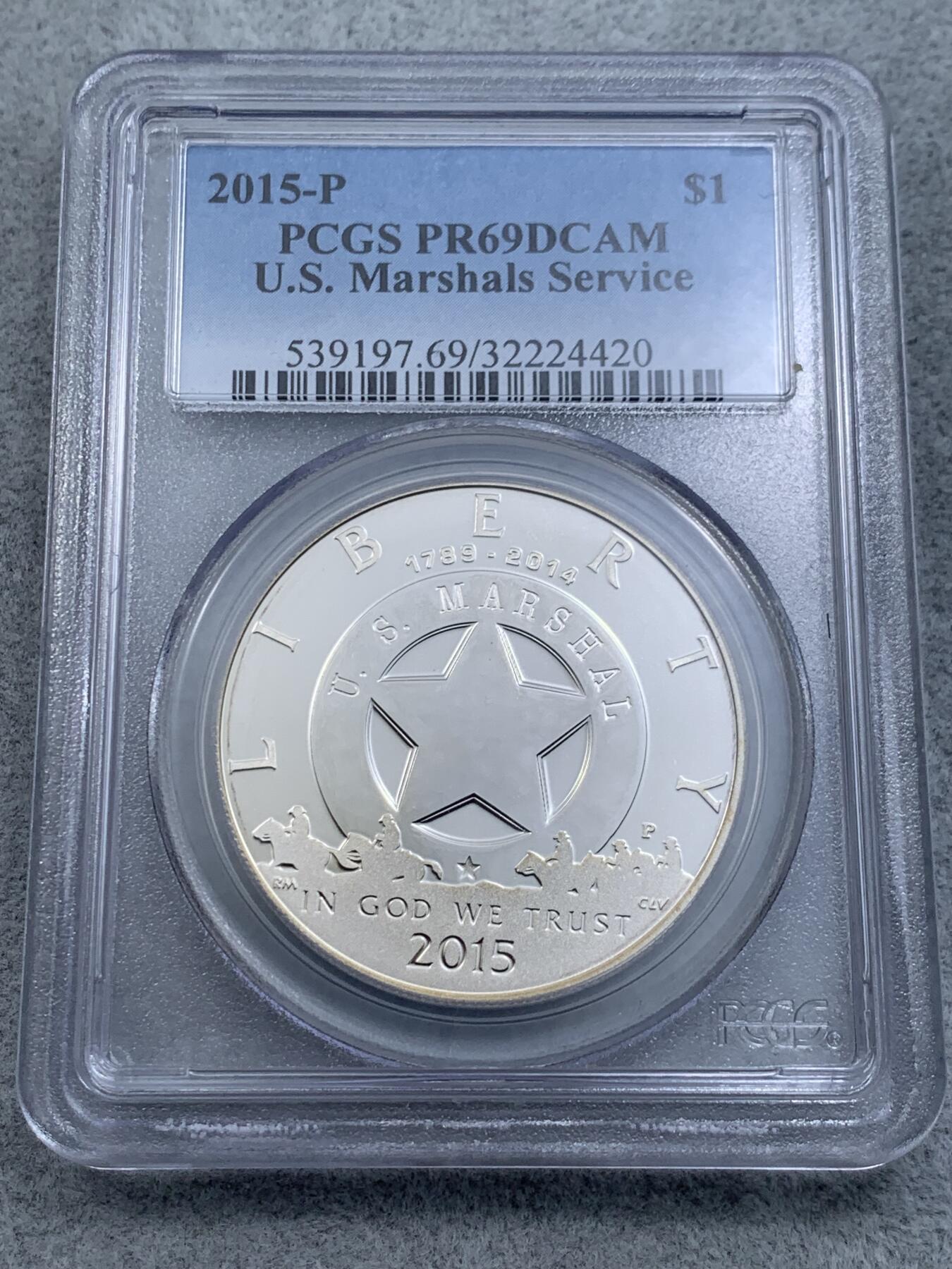 《竞宝斋》第314场 周日，周一，周二  3场连拍 （全场包邮） PCGS PR69DCAM 美国2015年联邦探员1美元精制纪念银币，发行量38149枚。PROOF精制币，币面清爽干净又漂亮，状态一流。