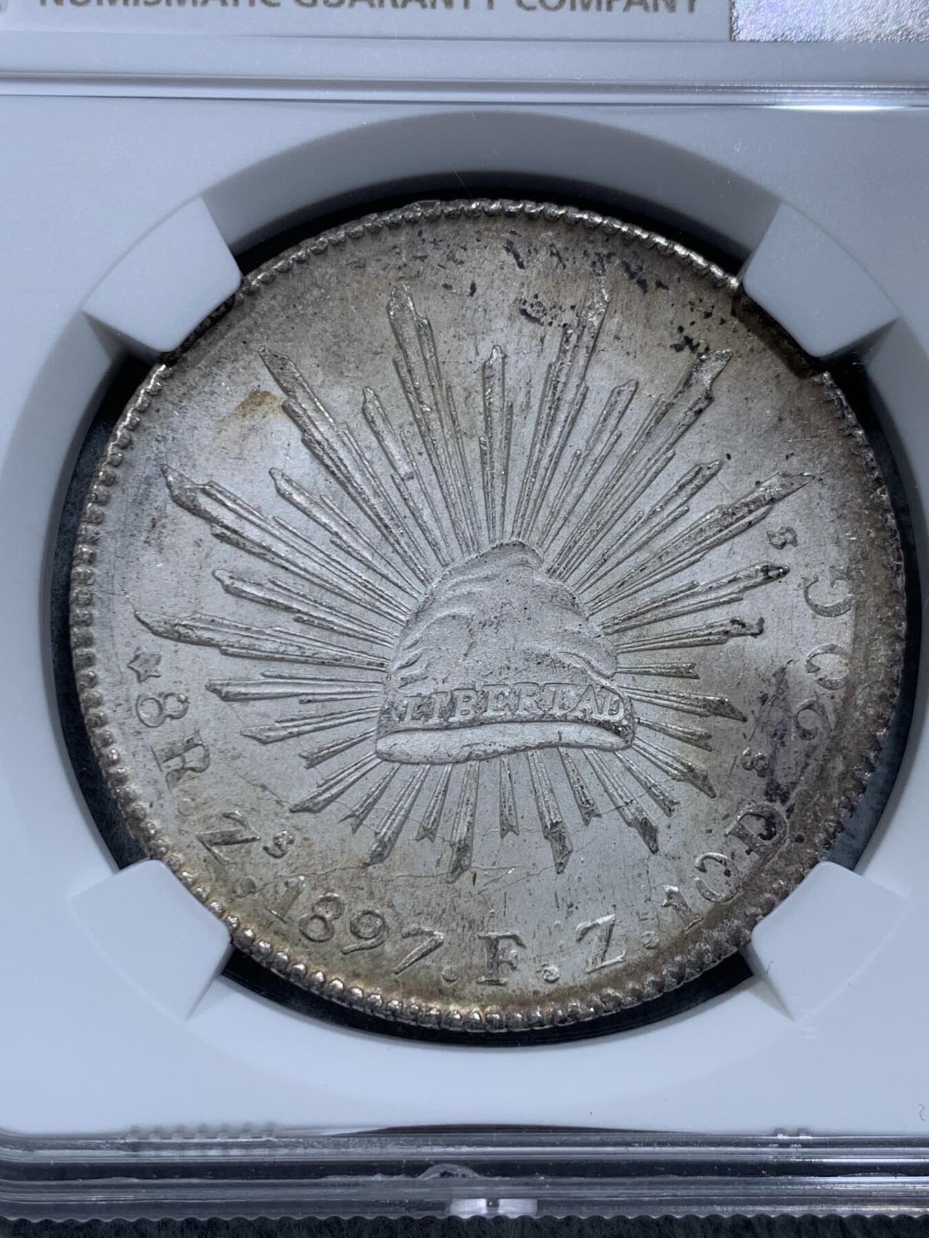 《竞宝斋》第314场 周日，周一，周二  3场连拍 （全场包邮） NGC MS61 墨西哥 1897ZS FZ 8R花边鹰洋 银币