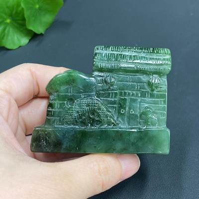 颜紫熹品牌和田玉福利专场第1期 - 新疆和田玉碧玉手工雕刻安居乐业摆件