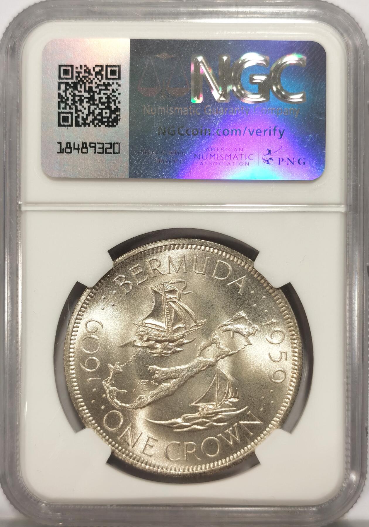 博洋堂世界钱币拍卖第094期（全场包邮） NGC MS67 英属百慕大1959年伊丽莎白二世1克朗银币，殖民地发现350周年纪念，巅峰级分数