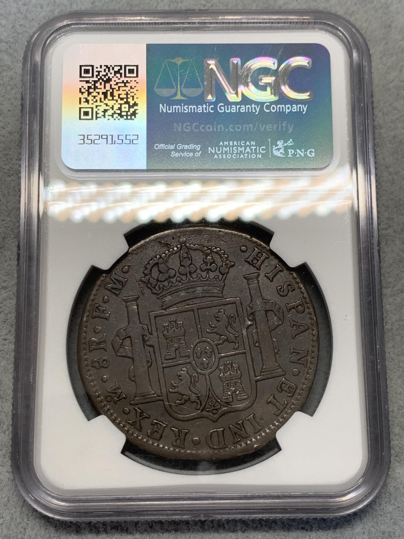 《竞宝斋》第314场 周日，周一，周二  3场连拍 （全场包邮） NGC VFD 1798年墨西哥卡洛斯四世8R人像双柱大银币无戳美品 早期年份 细节见图