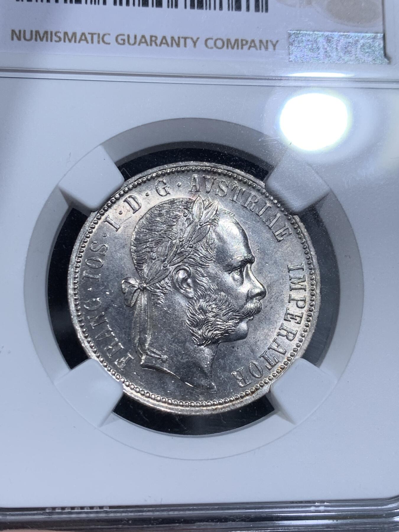 《竞宝斋》第314场 周日，周一，周二  3场连拍 （全场包邮） NGC MS63 奥地利1891年弗朗西斯·约瑟夫一世1弗洛林银币