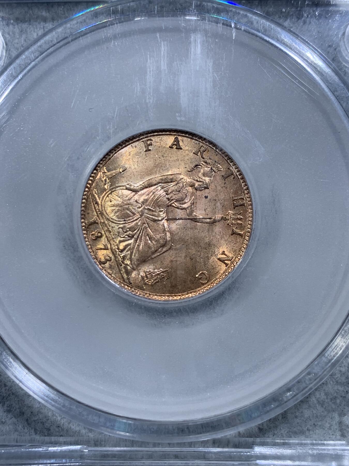 《竞宝斋》第314场 周日，周一，周二  3场连拍 （全场包邮） CGS UNC82 英国1873年维多利亚1法新，小维少妇头像，High3版。英国本土评级，对应P/N 63-64分。原光极美状态