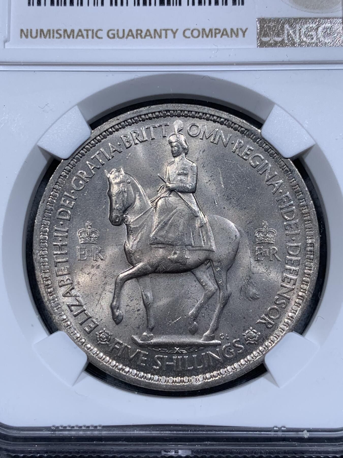 《竞宝斋》第314场 周日，周一，周二  3场连拍 （全场包邮） NGC MS63 英国1953年伊丽莎白二世登基纪念克朗