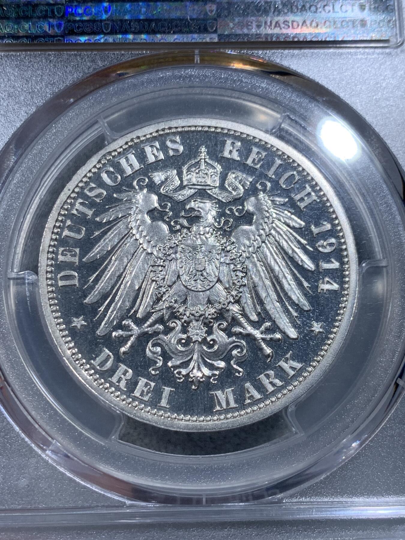 《竞宝斋》第314场 周日，周一，周二  3场连拍 （全场包邮） PCGS PR64CAM 德国1914年安哈特德绍 结婚纪念3马克精制银币 出乎意料的白净 低评了