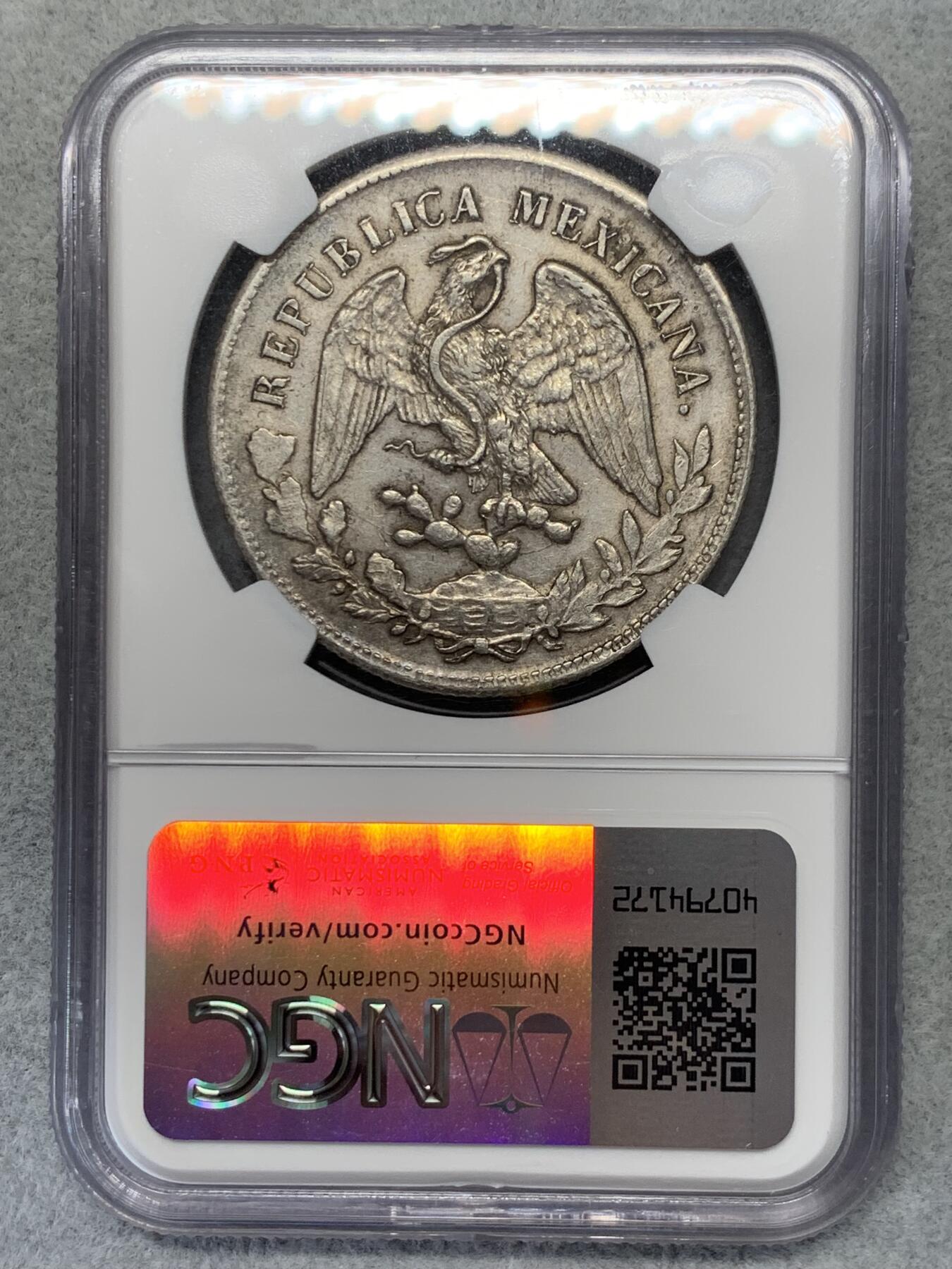 《竞宝斋》第314场 周日，周一，周二  3场连拍 （全场包邮） NGC AU58 墨西哥 1900 ZS 直边鹰洋银币 淡彩包浆