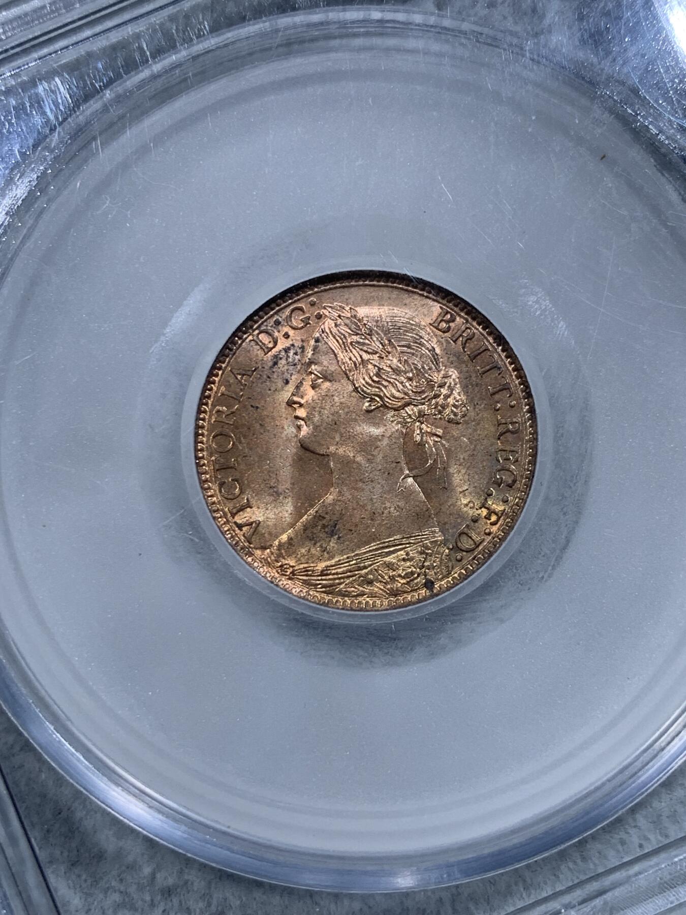 《竞宝斋》第314场 周日，周一，周二  3场连拍 （全场包邮） CGS UNC82 英国1873年维多利亚1法新，小维少妇头像，High3版。英国本土评级，对应P/N 63-64分。原光极美状态