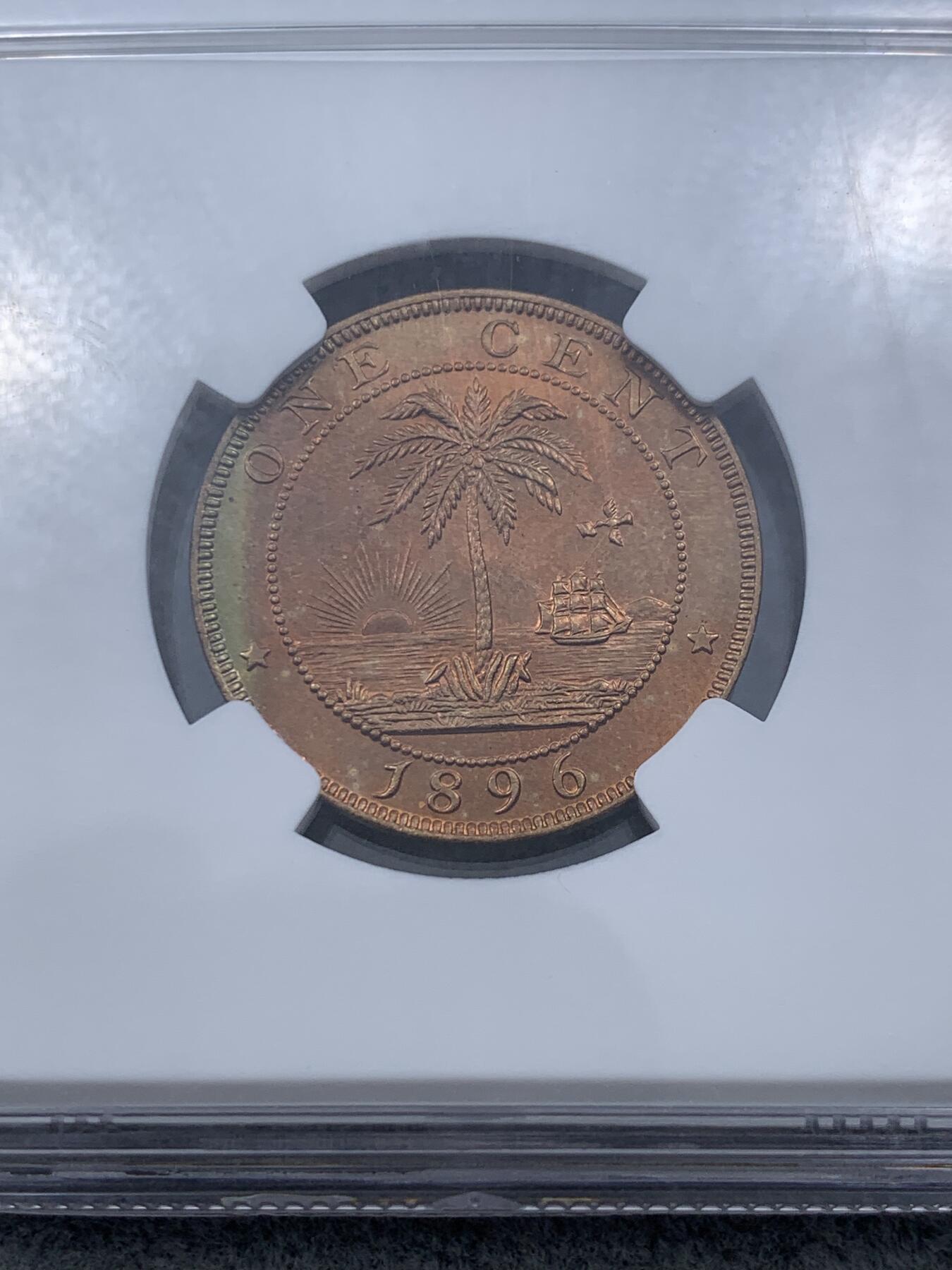 《竞宝斋》第314场 周日，周一，周二  3场连拍 （全场包邮） NGC MS66RB 利比里亚1896年1分铜币
