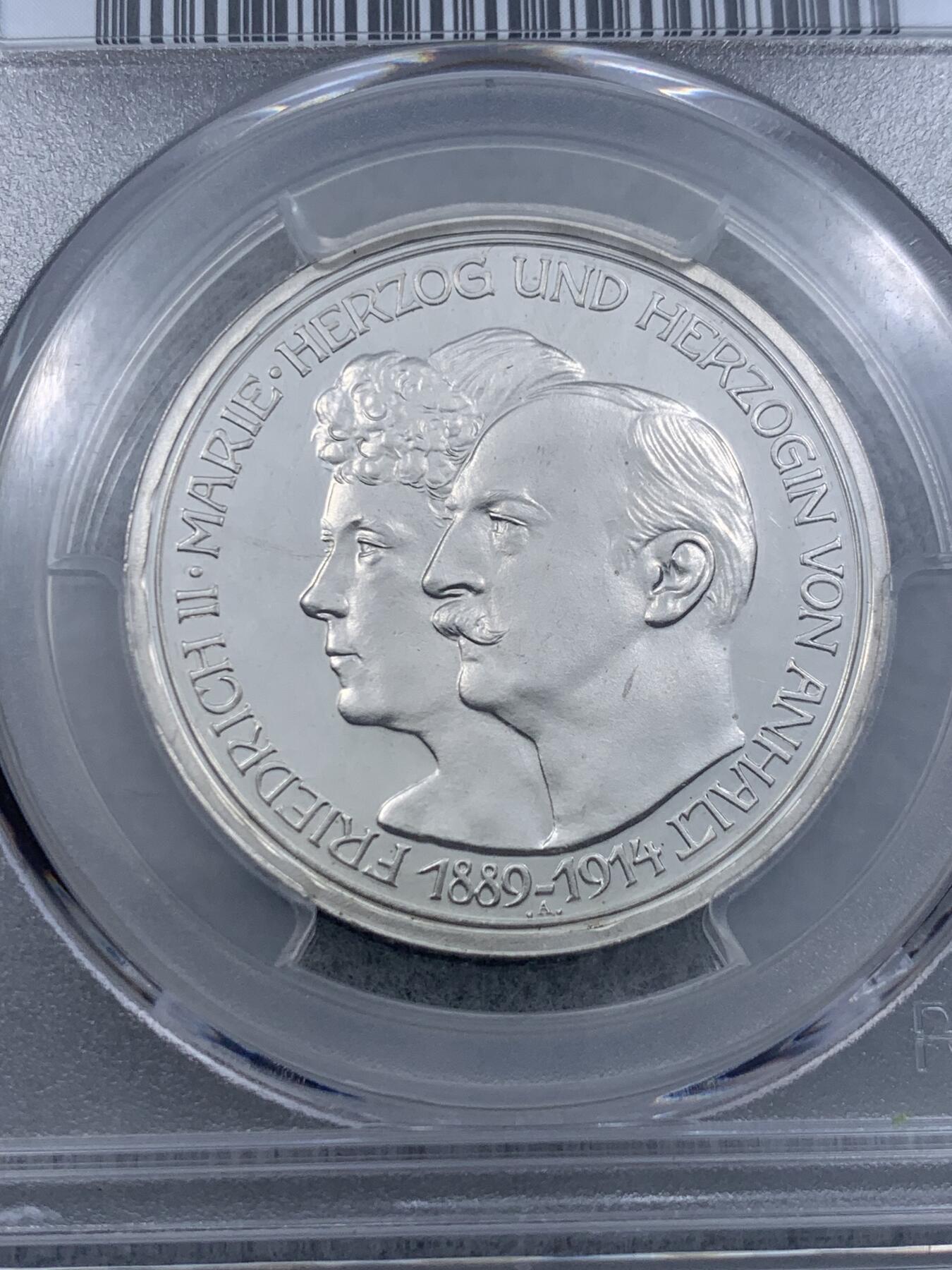 《竞宝斋》第314场 周日，周一，周二  3场连拍 （全场包邮） PCGS PR64CAM 德国1914年安哈特德绍 结婚纪念3马克精制银币 出乎意料的白净 低评了