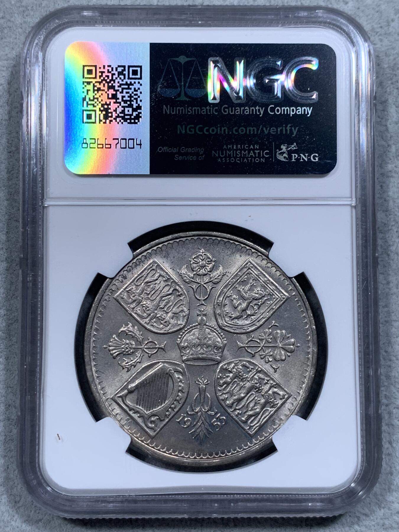 《竞宝斋》第314场 周日，周一，周二  3场连拍 （全场包邮） NGC MS63 英国1953年伊丽莎白二世登基纪念克朗